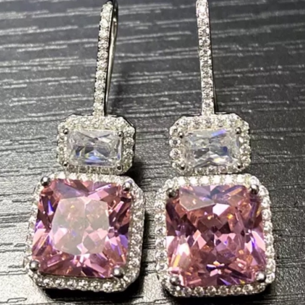 14k 4ct Pink Sapphire Earrings - Picture 3 of 15